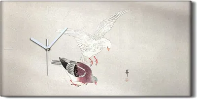 Produktbild von Wanduhr Bürouhr Leinwand Bild 60x30 Malerei Asiatische Tier Vögel Kunst - weiße Hände