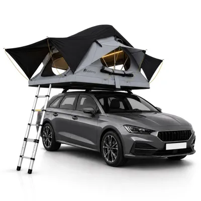 Produktbild von Juskys Autodachzelt Lago 120 x 210 cm - Wetterbeständig mit Leiter - Schwarz / Grau