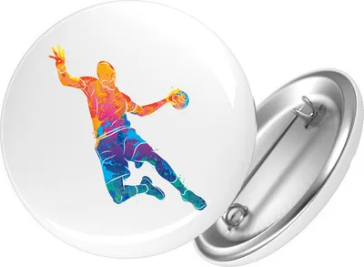 Immagine prodotto di Spilla Huuraa con sagoma colorata di pallamano, rotonda da 25 mm con spilla da balia – Idea regalo