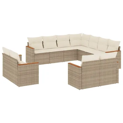 Produktbild von vidaXL 11-tlg. Garten-Sofagarnitur mit Kissen Beige Poly Rattan