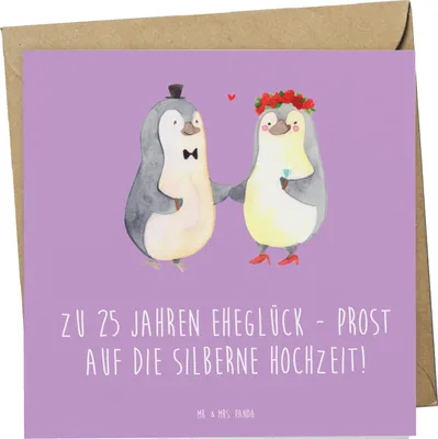 Produktbild von Mr. & Mrs. Panda doppelkarte 25. Hochzeitstag Silberne Hochzeit - Lavendeltraum - Geschenk, Grußkarte, Hochzeitsjubiläum, Glückwunschkarte, Klappkarte, Heiraten, Heirat