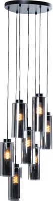 Produktbild von QAZQA - Art Deco Art-Deco-Hängelampe I Pendellampe I Pendelleuchte schwarz mit Rauchglas 7-flammig – Laura I Wohnzimmer I Schlafzimmer - Rund - LED geeignet E27