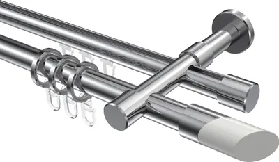 Produktbild von Interdeco Rundrohr-Innenlaufstange / Gardinenstange (Kombination) Chrom, Typ Prestige Verano (Schräge Bicolor), 20 mm Ø 2-läufig, 160 cm