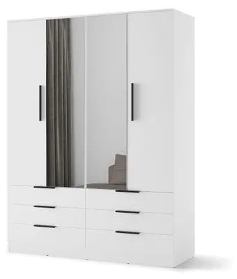 Produktbild von Furniture24 Kleiderschrank Avera Av-01 Weiß 4 TÜriger Drehtürenschrank 170 X 225 X 60 Cm Mit 6 Schubladen