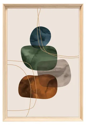 Image de Tableau mural encadré formes organiques suspendues 40x60 cm, Tableau mural moderne pour décoration intérieure