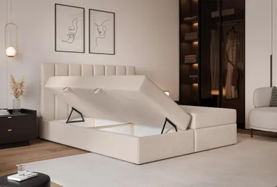 Image de Lit rembourré LEO 140 × 200 cm, lit double / lit pour adolescent, lit classique, lit avec coffre de rangement et surmatelas, coloris Herbi 50