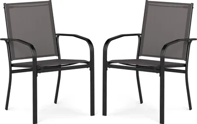 Produktbild von COSTWAY 2er Set Gartenstühle stapelbar, Stapelstühle mit Armlehnen, Terrassenstühle bis 150kg, Balkonstühle 57,5x61x89cm, Grau