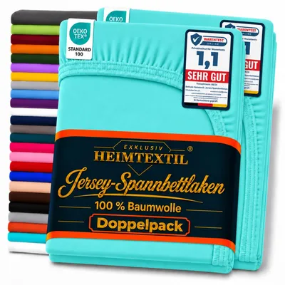 Produktbild von Doppelpack Jersey Spannbettlaken Premium Türkis 90 - 100 x 200 cm