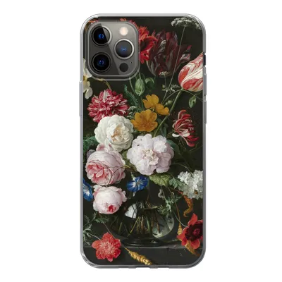 Produktbild von MuchoWow® Handyhülle Schutzhülle Hülle für iPhone 12 Pro Stilleben mit Blumen in einer Glasvase - Gemälde von Jan Davidsz. de Heem Silikon Softcase Handy Hülle - Abdeckung