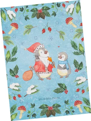 Produktbild von Mr. & Mrs. Panda Postkarte Pinguin Wunschliste - Eisblau - Geschenk, Postkarten, bildkarte, Ansichtskarte, Ansichtskarten, Weihnachten, Grußkarte