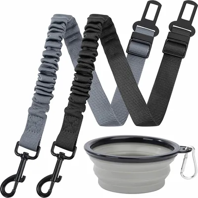 Produktbild von Hunde-Sicherheitsgurt für das Auto, verstellbar und elastisch, drehbar für Hunde und Katzen, 2 Stück (Schwarz, Grau)