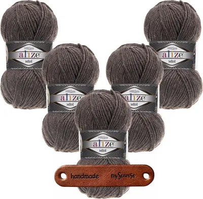 Produktbild von 5 x ALIZE Superlana Midi 240 Brown Melange mit Label