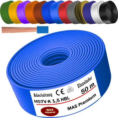 Produktbild von 50m Aderleitung H07 V-K HBL 1x1,5 mm² Hellblau Einzelader flexibel