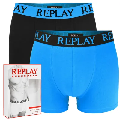 Obrázek produktu pro REPLAY Pánské boxerky 2 ks Bavlněné spodní prádlo Modro-černý mix Velikost S