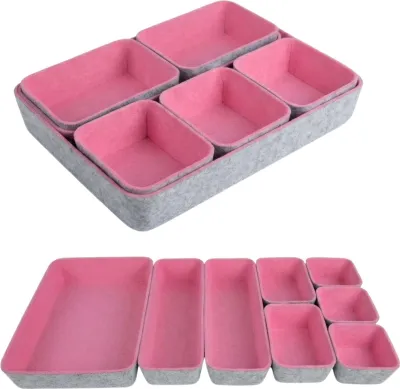 Produktbild von Filz Schubladen Organizer 8er Set, Aufbewahrungs- & Sortierboxen, Filzboxen Ordnungssystem Büro, Bad & Schminke, Pink Hellgrau