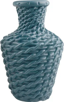 Imagen del producto de Jarrón para flores, estilo nórdico, de plástico, para decoración floral, imitación de ratán, recipiente para flores secas o frescas, color azul