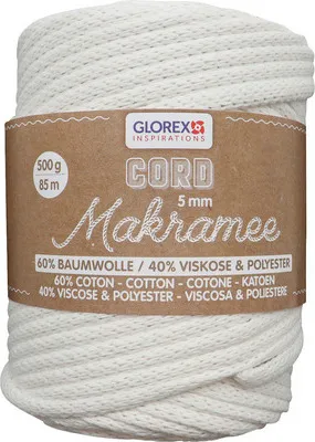 Produktbild von GLOREX Makramee, Baumwolle, Polyester, Cremefarben, Türkei, 85 m, 5 mm, 500 g
