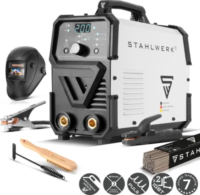 Produktbild von STAHLWERK Elektroden-Schweißgerät ARC 200 Puls Pro – Vollausstattung – Schweißen ohne Schutzgas, MMA, E-Hand, Lift-TIG Inverter mit 200 A, Hot Start