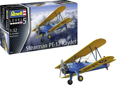 Produktbild von Revell 03837 Stearman PT-17 Kaydet Model Kit 1:32 Scale Fahrzeug originalgetreuer Modellbausatz für Experten, unlackiert