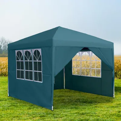 Produktbild von YZNAHRE Pavillon 3x3m Faltpavillon mit Seitenteilen und Fenstern und Tragetasche Faltzelt Polyester UV Schutz Faltbar Partyzelt Wasserdicht Windschutz Gartenpavillon Zelt Outdoor, Grün