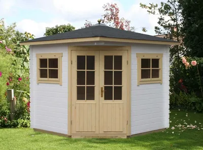 Produktbild von Alpholz 5-Eck Gartenhaus Modell Sunny-A aus Holz in Naturbelassen, Holzhaus mit 28 mm Wandstärke,Größe: 200 x 200 cm