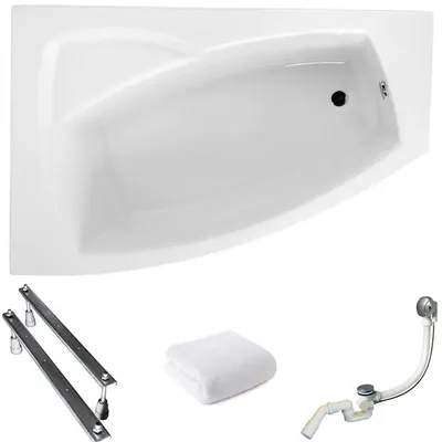 Produktbild von Aqua For You | Polimat Badewanne - Eckbadewanne – 160x105cm - Antibakterielle Beschichtung - Mit Siphon Und Füßen - Acryl