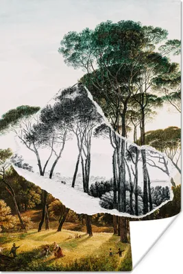 Produktbild von MuchoWow® Poster Italienische Landschaft Schirmkiefern - Kunst - Hendrik Voogd - Malerei - Schwarz-Weiß - Alte Meister 60x90 cm - Wanddekoration