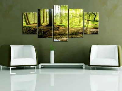 Produktbild von Akustikbild Abstrakt Wald 200x100 cm Bilder Akustikschaum Hochleistungsschallabsorber Schallschutz Leinwand 5 tlg Wandbild Raumakustik Schalldämmung c-B-0175-b-m