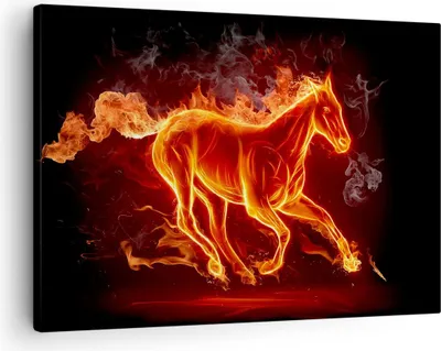 Produktbild von Bild auf Leinwand - Leinwandbild - Pferd Illustration Flammen - 70x50cm - Wand Bild - Wanddeko - Leinwanddruck - Bilder - Kunstdruck - Wanddekoration - Leinwand bilder - Wandkunst - AA70x50-0203