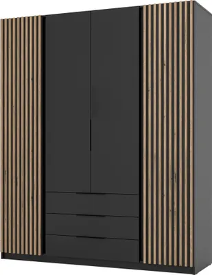 Produktbild von Masseno Drehtürenschrank CAGLIARI 200 cm Kleiderschrank Schlafzimmer Schrank 4-türig Schwarz
