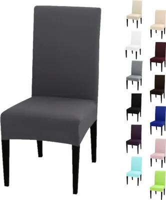 Produktbild von Stuhlhusse Stretch Dunkelgrau elastischer Universal Stuhlüberzug Esszimmer Stuhlbezug Dehnbar, 1 Stück