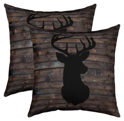 Productafbeelding van Kussensloop, set van 2, met hertenmotief, 55x55 cm, zwart, bruin, polyester