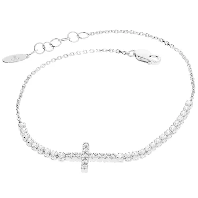 Produktbild von 585er Weißgold Armband Zirkonia mit Kreuz Armkette Goldarmband Kettenarmband Etui
