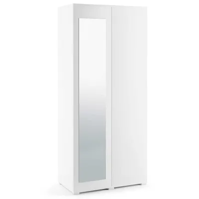 Produktbild von Kleiderschrank "Modulo" 90 cm 2-türig mit Spiegel, Mehrzweckschrank, Weiß, Push-to-Open-System, Modernes Design