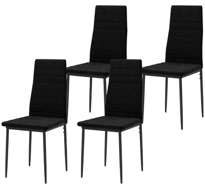 Image de Chaises de cuisine sans accoudoirs, ensemble de 4 chaises de salle à manger, chaise rembourrée en polyester, couleur noire | Pieds en métal | 54 x 41 x 97 cm