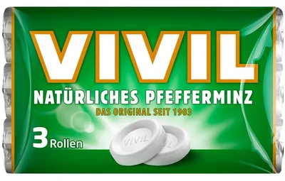 Immagine prodotto di Pastiglie Vivil alla menta naturale 3 rotoli di caramelle 84g