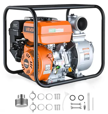 Produktbild von VEVOR Wasserpumpe Benzin 422 GPM, 4 Zoll Schmutzwasserpumpe 8,3 PS Motorpumpe Tragbar mit 7,62 m Förderschlauch & Gusseisenlaufrad Wasserförderpumpe für Bewässerung Entwässerung Baustellen Teiche