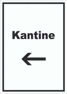 Produktbild von Kantine Schild mit Text und Richtungspfeil links essen und trinken hochkant A4 Rückseite selbstklebend