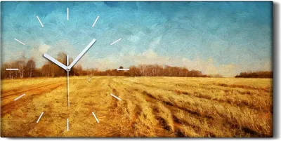 Produktbild von Leinwand Uhr Küche Wohnzimmer Bild 60x30 Gemälde Landschaft Feld Wald Himmel - weiße Hände