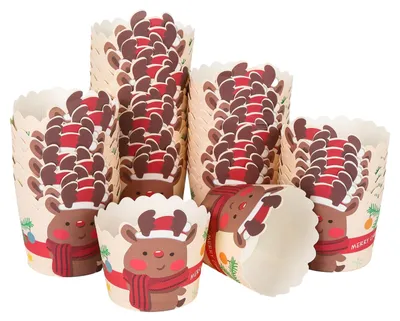 50 Weihnachts-Cupcake-Förmchen aus Papier, Elch-Motiv