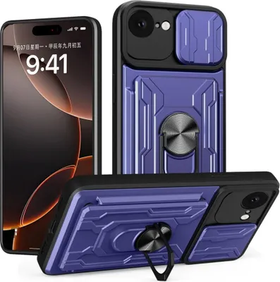 Produktbild von iPhone 16e / 17e Hülle - Coverup Armor Ring Ständer Back Cover mit Kamera Schutz - Blau