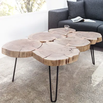 Produktbild von riess-ambiente Design Couchtisch GOA 110cm Akazie Baumstamm Scheiben 4cm Tischplatte Massivholz Beistelltisch Tisch