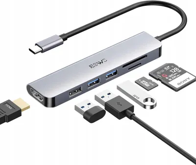 Produktbild von JESWO USB-C Hub 6-in-1 mit SD/TF Kartenleser