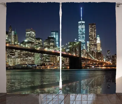 Produktbild von ABAKUHAUS New York Rustikaler Gardine, Brooklyn Brücke, Schlafzimmer Kräuselband Vorhang mit Schlaufen und Haken, 280 x 245 cm, Mehrfarbig