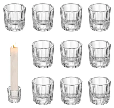 Produktbild von Kerzenständer, 10 Stück Glas Kerzenhalter für Stabkerzen, Transparente Kerzenhalter aus Glas, Stabkerzenhalter mit Glasaufsatz für Kerzenleuchter, Nachbildungation für Tisch und Fensterbank