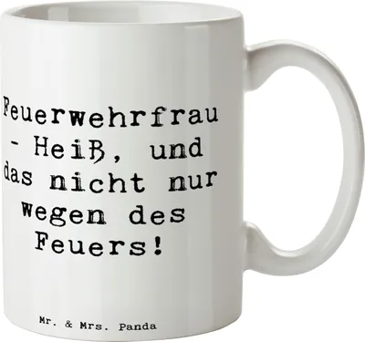Produktbild von Mr. & Mrs. Panda Tasse Spruch Feuerwehrfrau Heiß - Weiß - Geschenk, Trinkbecher, Berufe, kaffeetasse bedruckt, Becher, Anerkennung, Berufsprodukte, Mut, Teetasse, Beruf