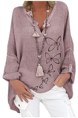 Productafbeelding van Elzusha - Loose Fit Blouse voor Dames met V-hals in Roze