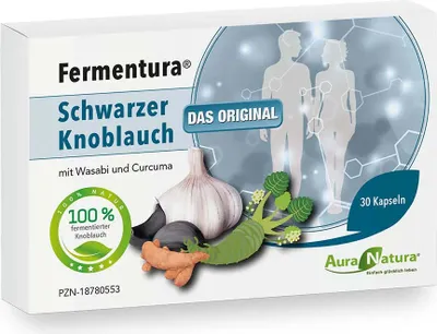 Produktbild von Fermentura Schwarzer Knoblauch Kapseln | Fermentiert & Vegan | Angereichert mit Wasabi & Curcuma – Geruchsarm – 30 Kapseln – 1 Monat Vorrat