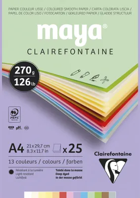 Produktbild von Clairefontaine 5x Block Maya 25 Blatt A4 270g Sortierung Pastell 975336C