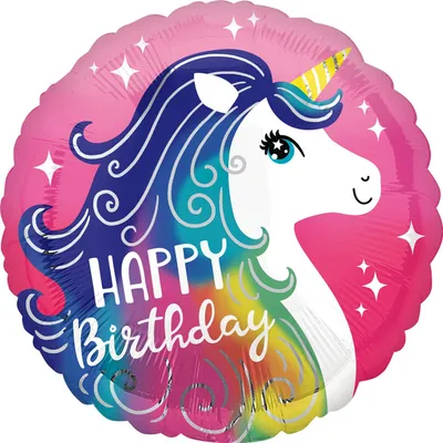 Immagine prodotto di Folienballon Happy Birthday rund 45 cm, Einhorn bunt rosa